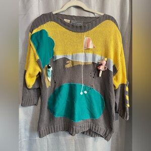 VTG Ultimate Artistic Yellow and Gray Women's ugly Sweater golfers